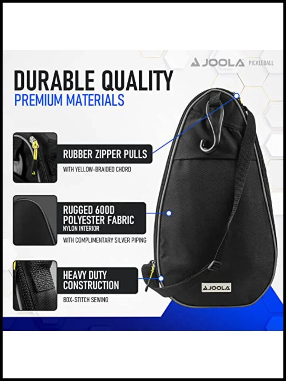 Pickleball Paddle Sling Bag for 2 Paddles and 2 Balls, Polyester, Padded